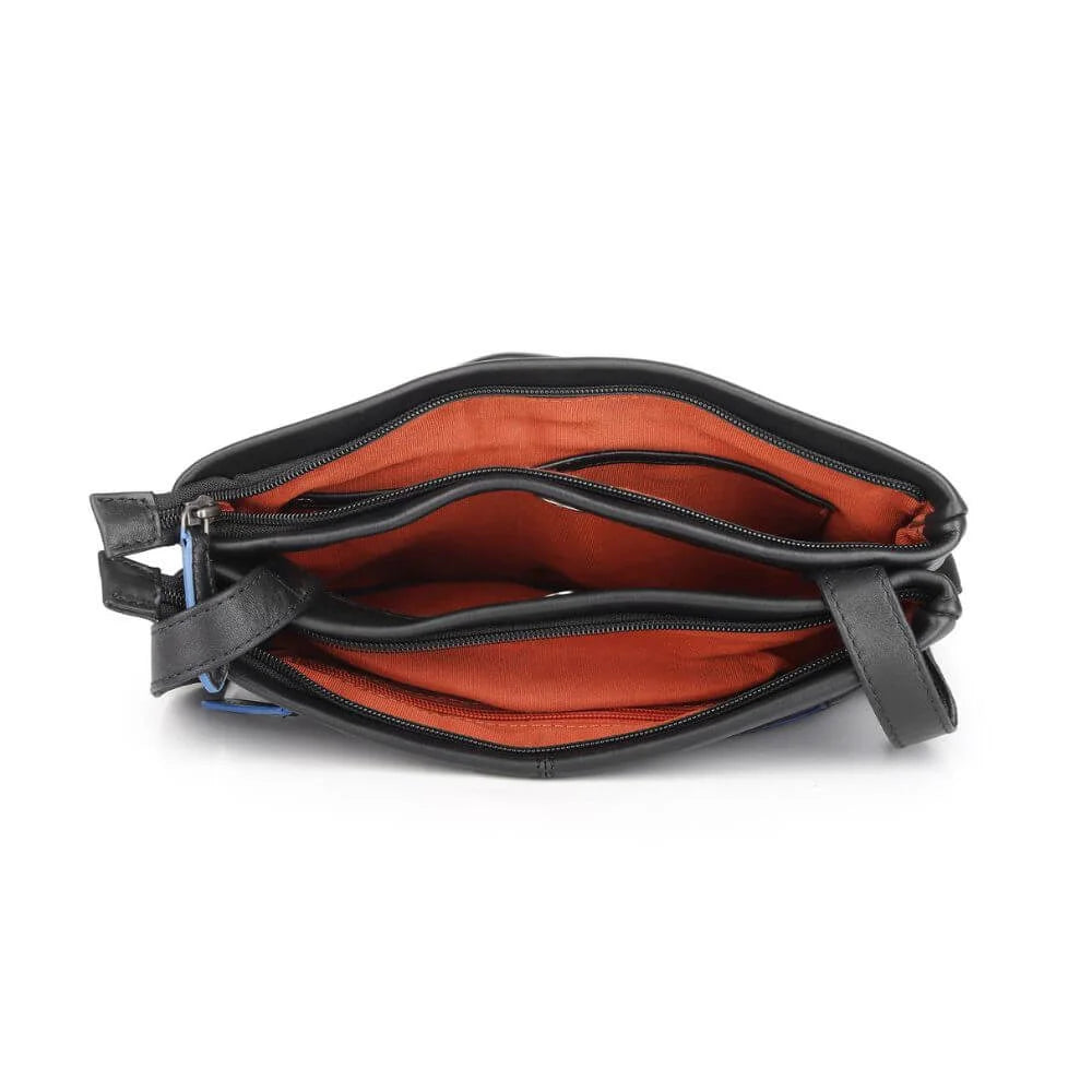 Black Waxy Leather Double Zipper Handbag Chester 3311 (5)