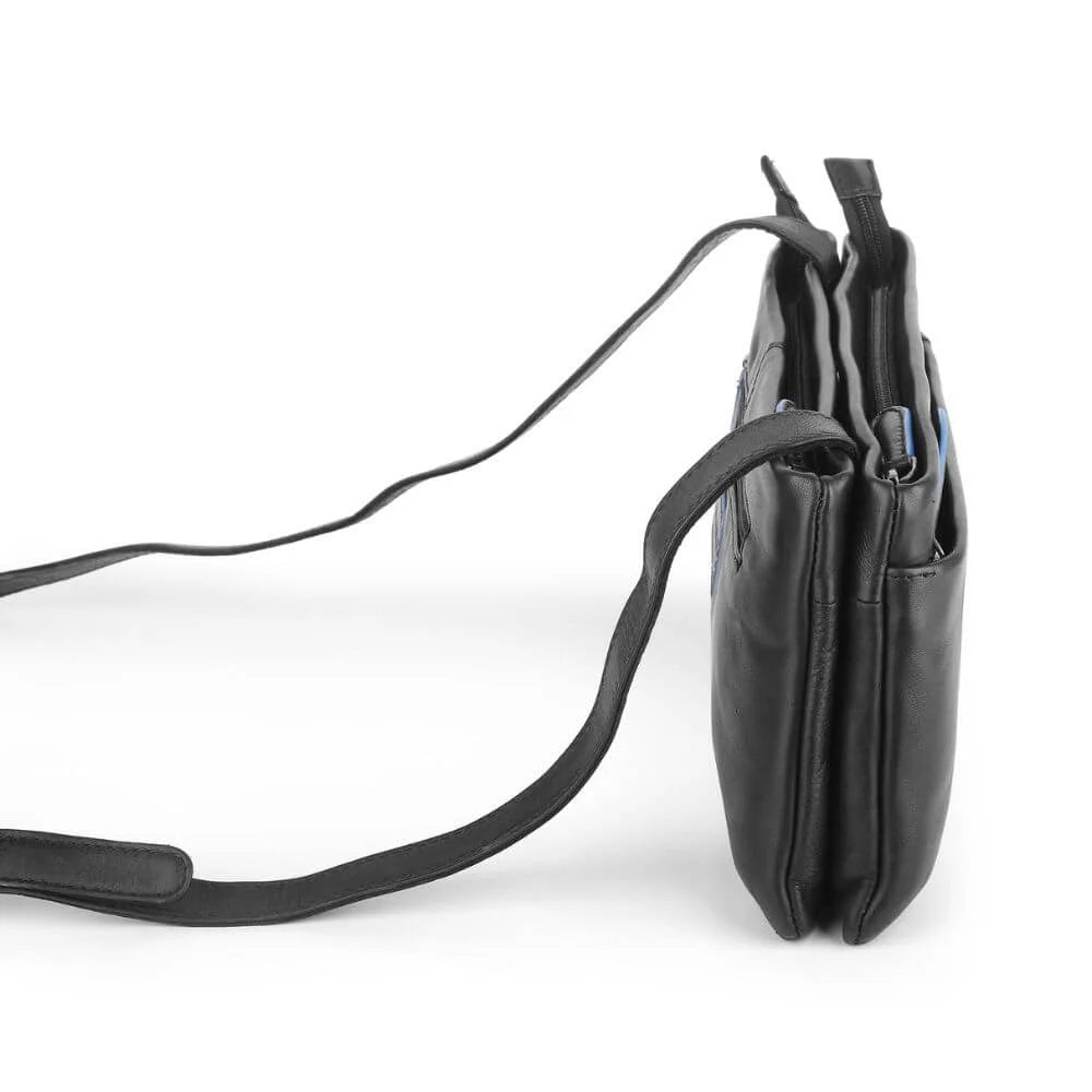 Black Waxy Leather Double Zipper Handbag Chester 3311 (6)