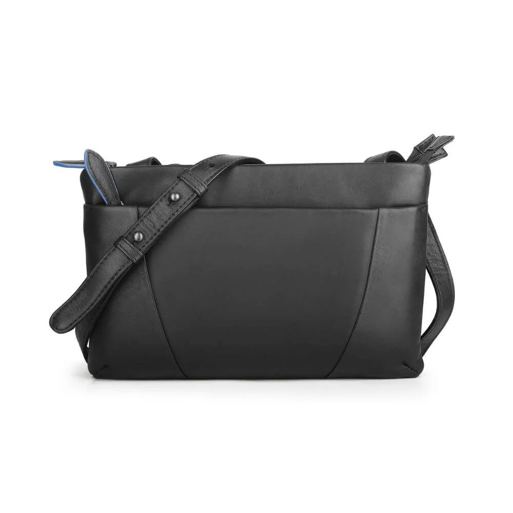 Black Waxy Leather Double Zipper Handbag Chester 3311