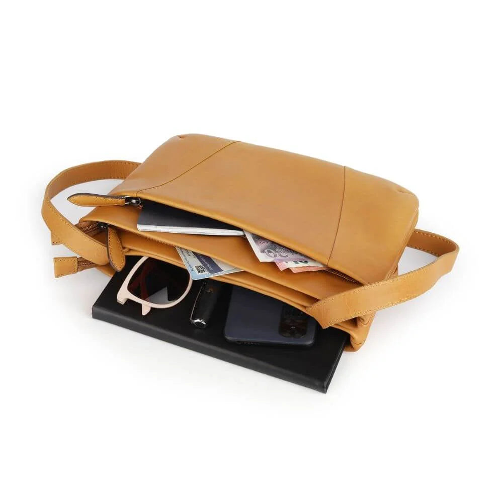 Cognac Waxy Leather Double Zipper Handbag Chester 3311 (2)