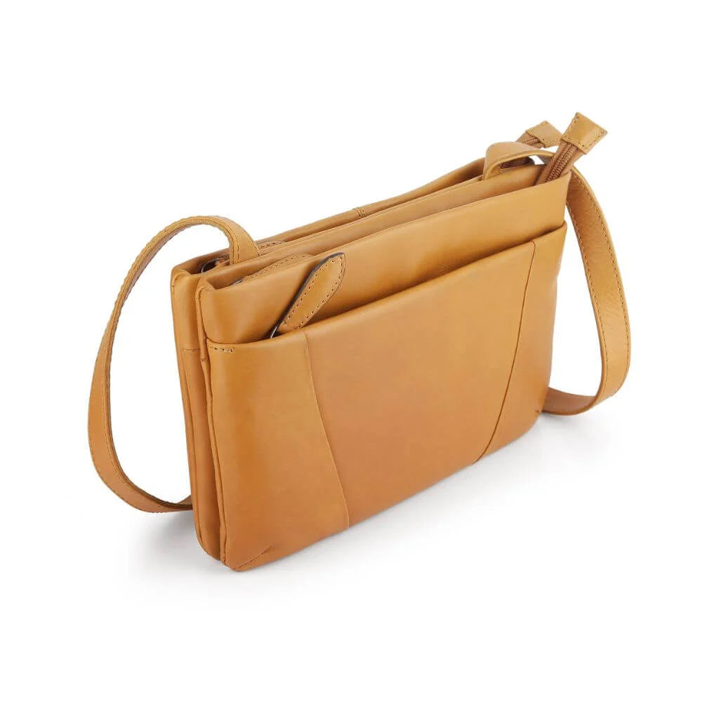 Cognac Waxy Leather Double Zipper Handbag Chester 3311 (3)