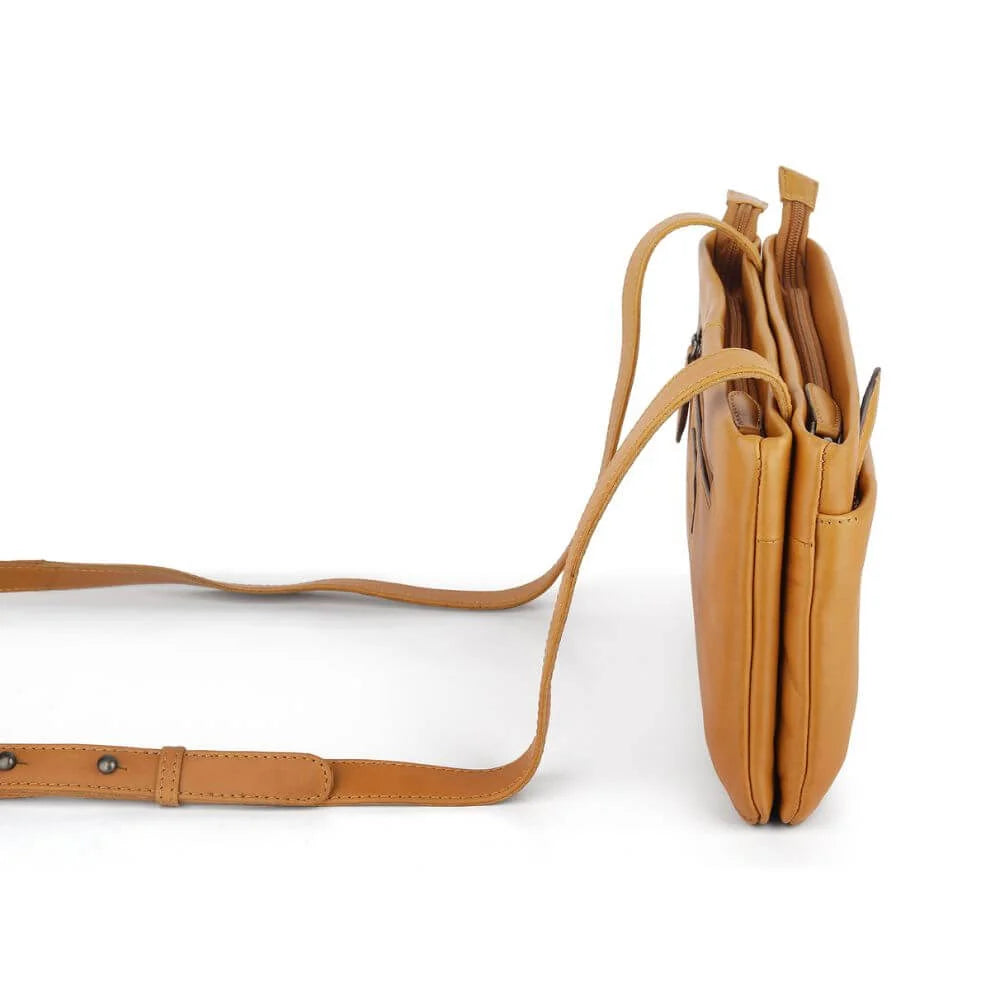 Cognac Waxy Leather Double Zipper Handbag Chester 3311 (4)