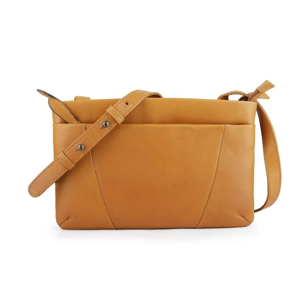 Cognac Waxy Leather Double Zipper Handbag Chester 3311