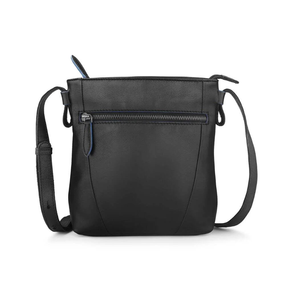 Black Waxy Leather Crossbody Handbag Chester 3312