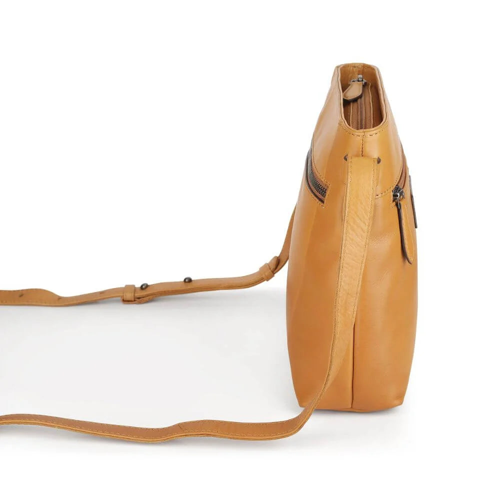 Cognac Waxy Leather Crossbody Handbag Chester 3312 (4)