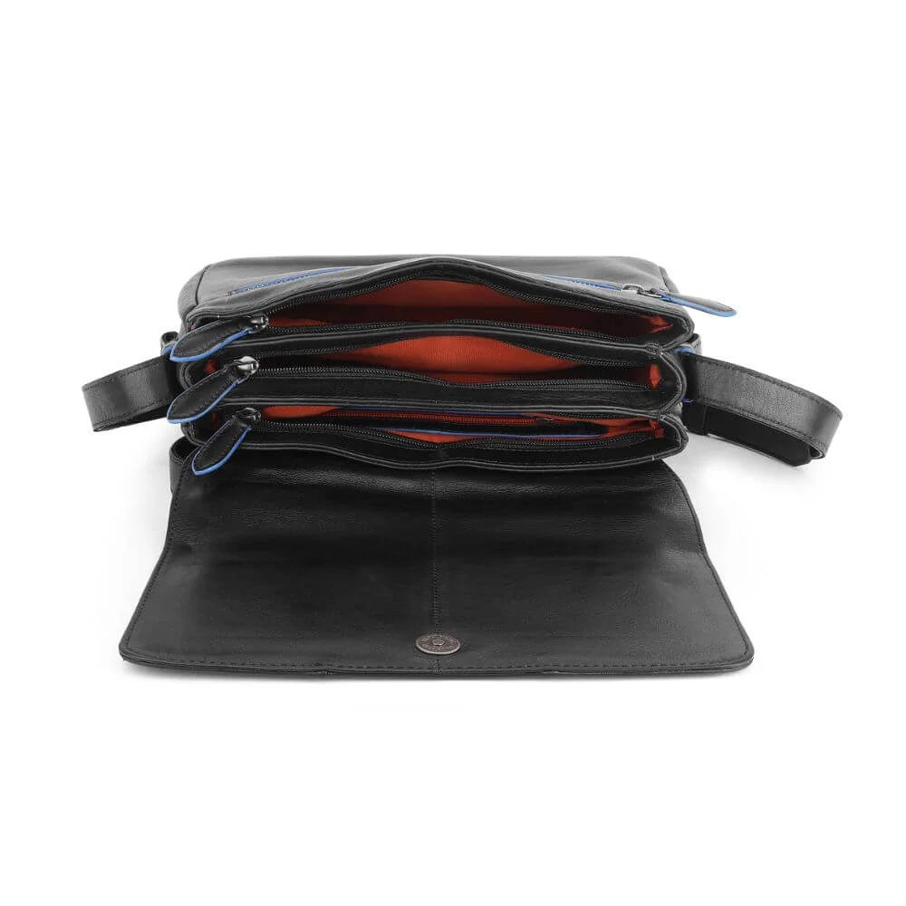 Black Waxy Leather Triple Zipper Handbag Chester 3313 (3)