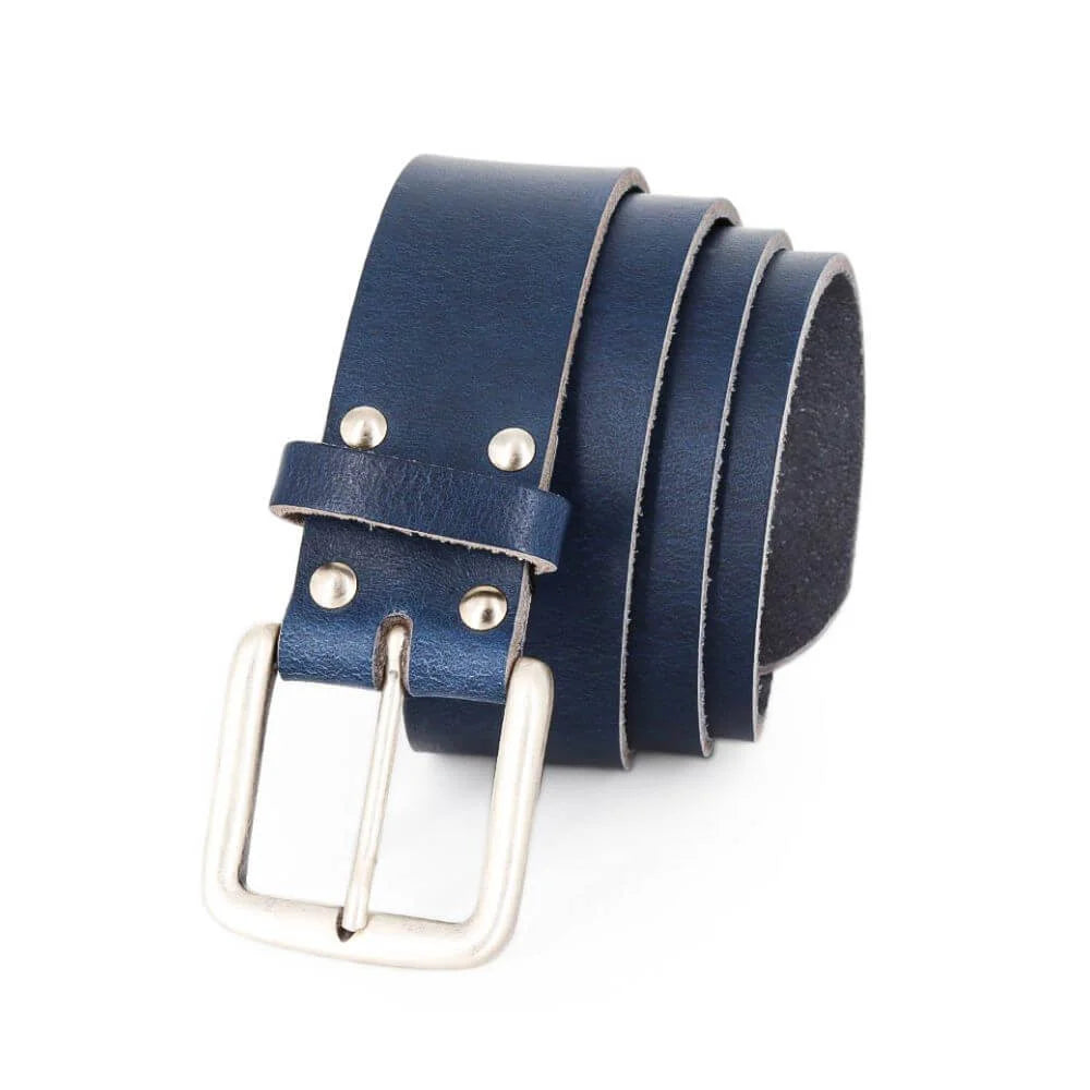 Chocolate brown 40mm handmade full-grain leather belt with metal buckle – front view