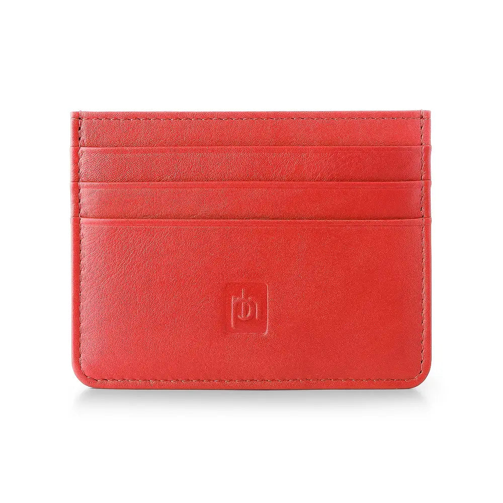 Red genuine leather coin purse with six card slots – front view