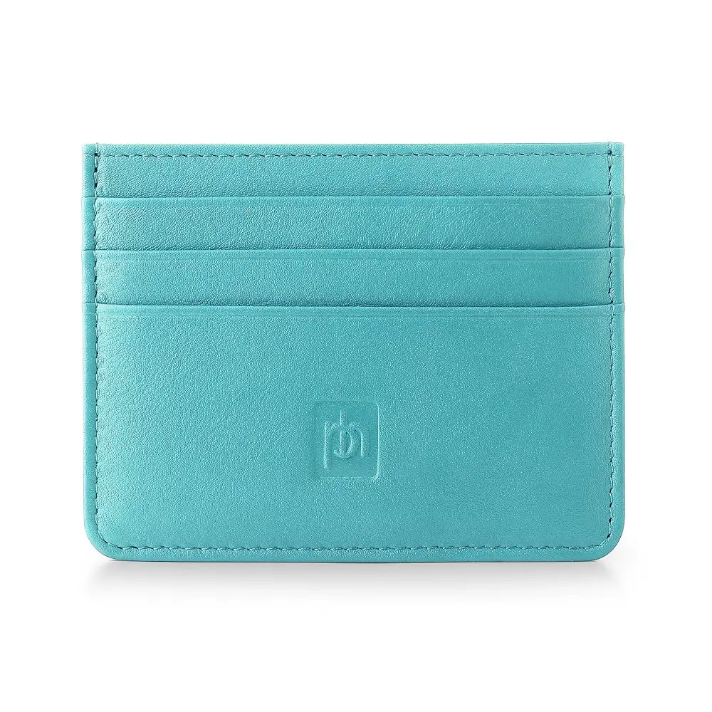 Back view of turquoise coin purse showing smooth leather finish.