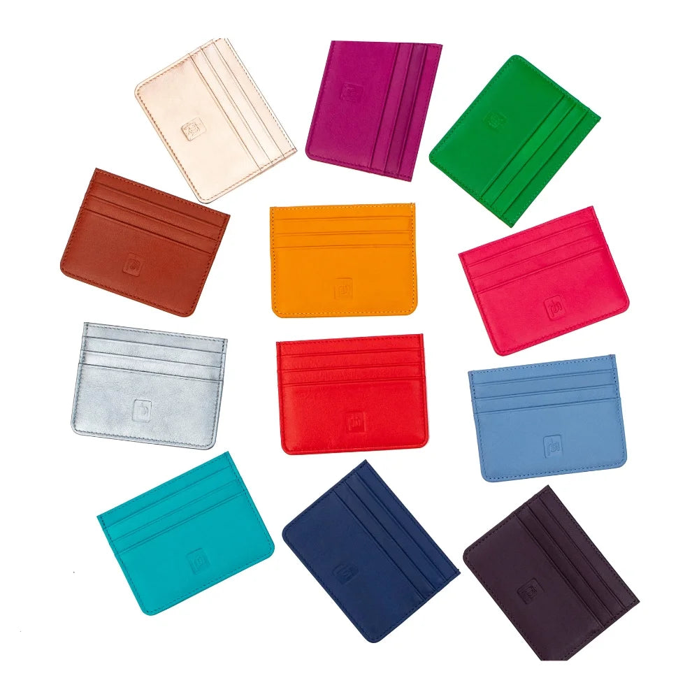 Coin Purse Style available in assorted leather colors, compact RFID card holders with durable lining
