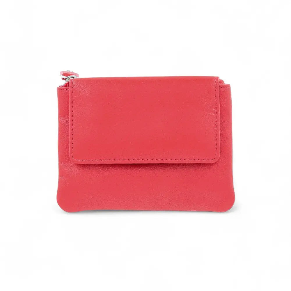 Red soft leather coin purse with flap opening, slip pocket, and top zipped section – Coin Purse Style 1760