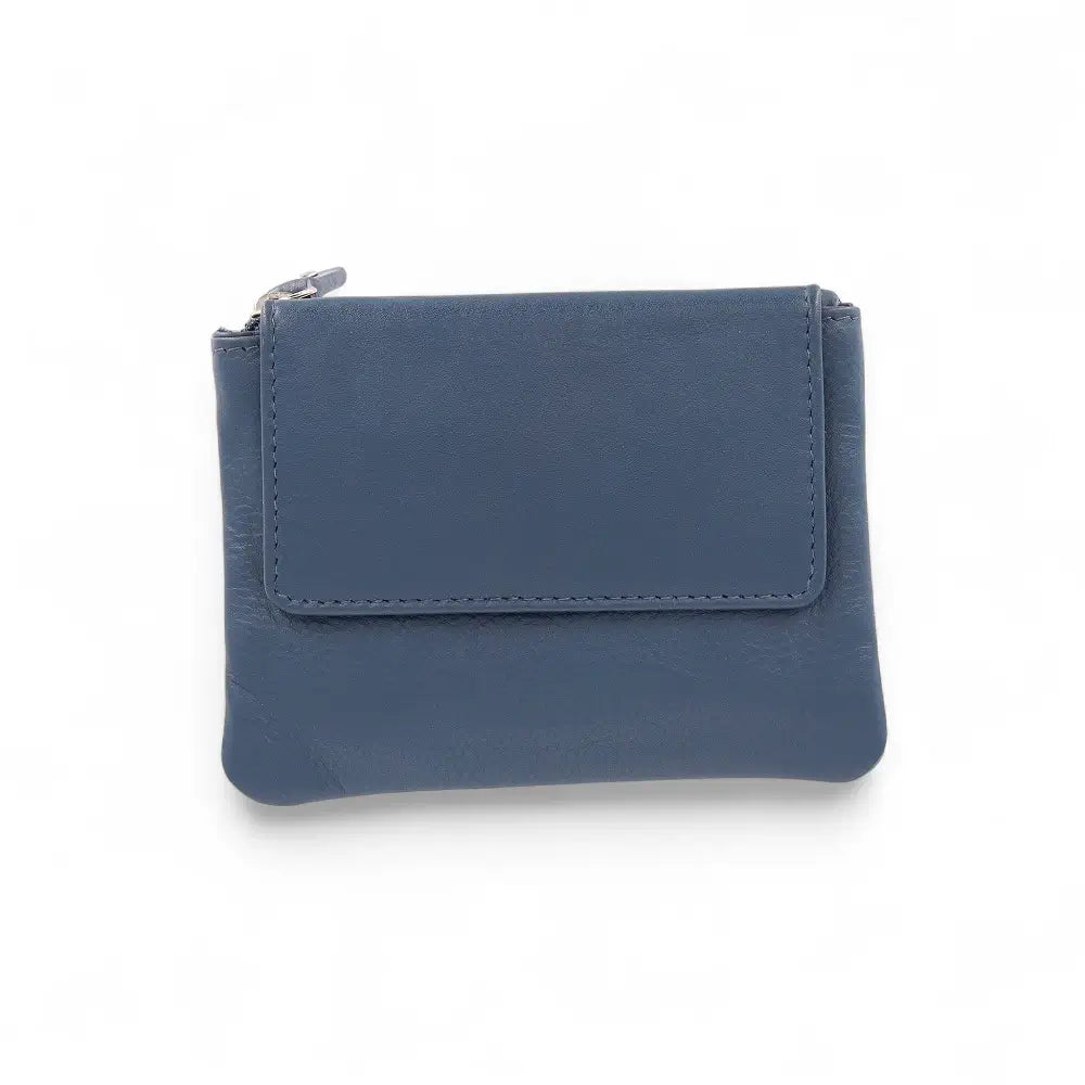 Navy soft leather coin purse with front flap opening and top zipped section – Coin Purse Style 1760
