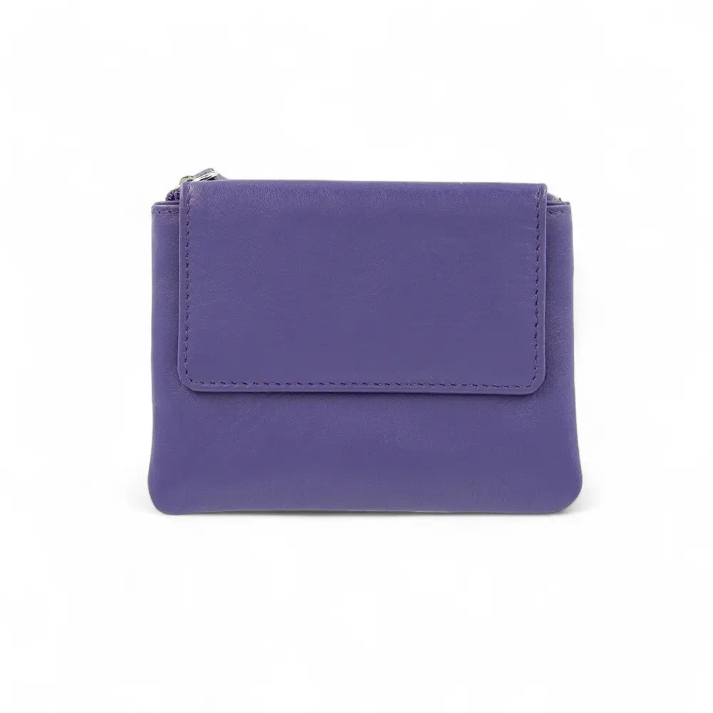 Purple soft leather coin purse with flap and zip compartments – Coin Purse Style 1760