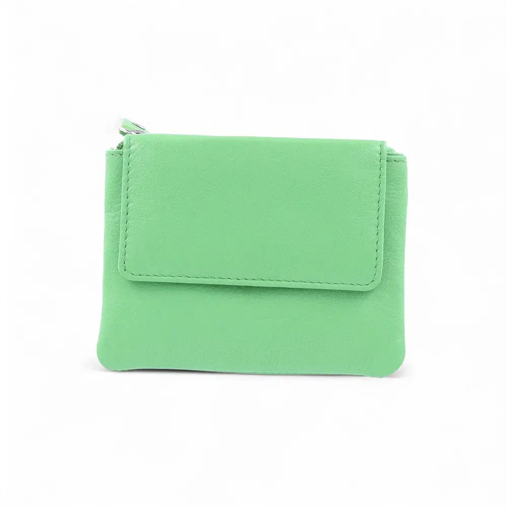 Green soft leather coin purse with front flap and top zipped section – Coin Purse Style 1760
