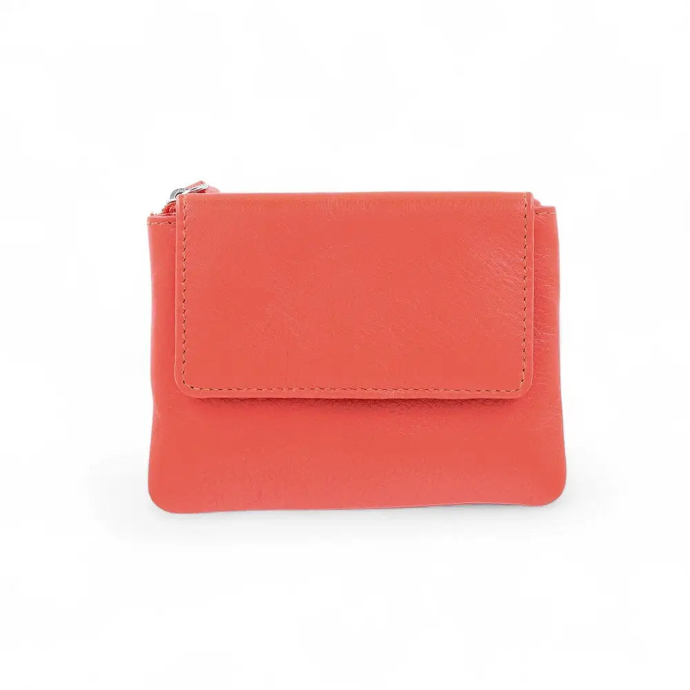 Orange soft leather coin purse with flap front and top zip – Coin Purse Style 1760