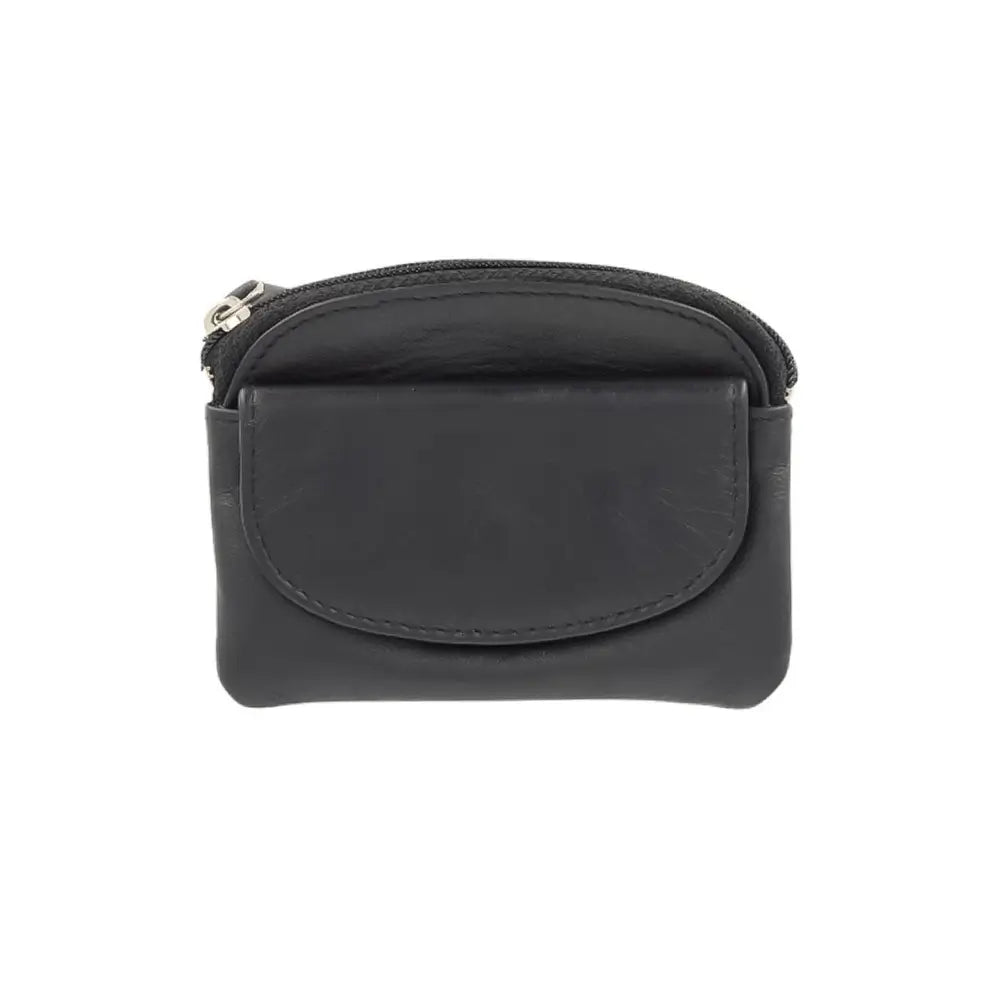 Front view of Coin Purse Style 1761 in black with front flap and top zipper
