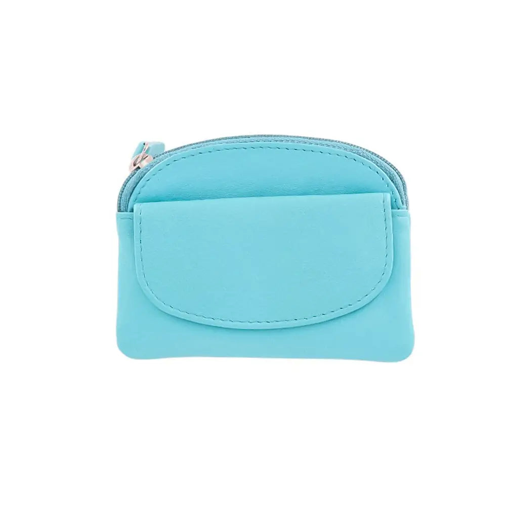 Front view of Coin Purse Style 1761 in turquoise with front flap and top zipper