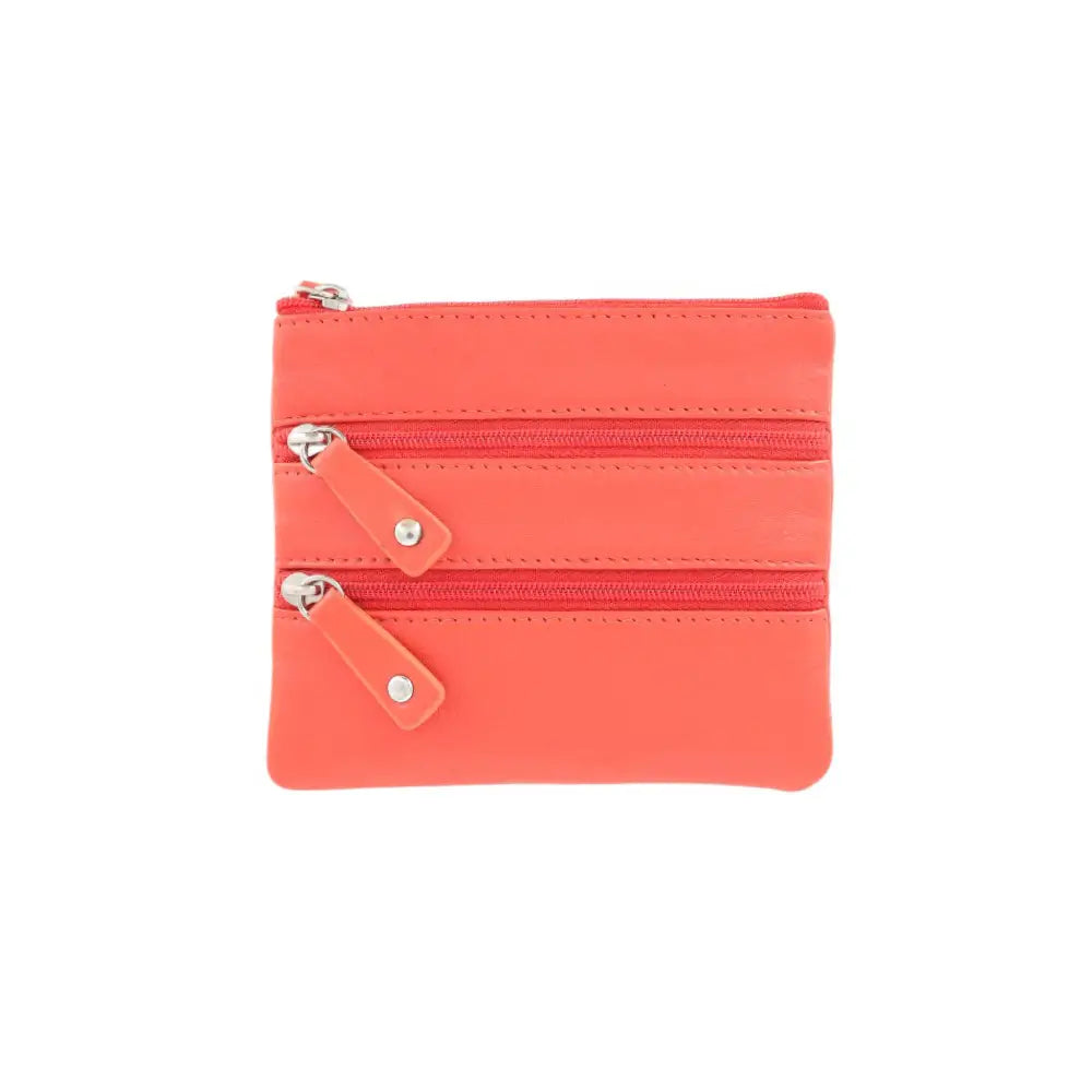 Front view of Coin Purse Style 1751 in orange with 3 zipped coin pockets and key fob