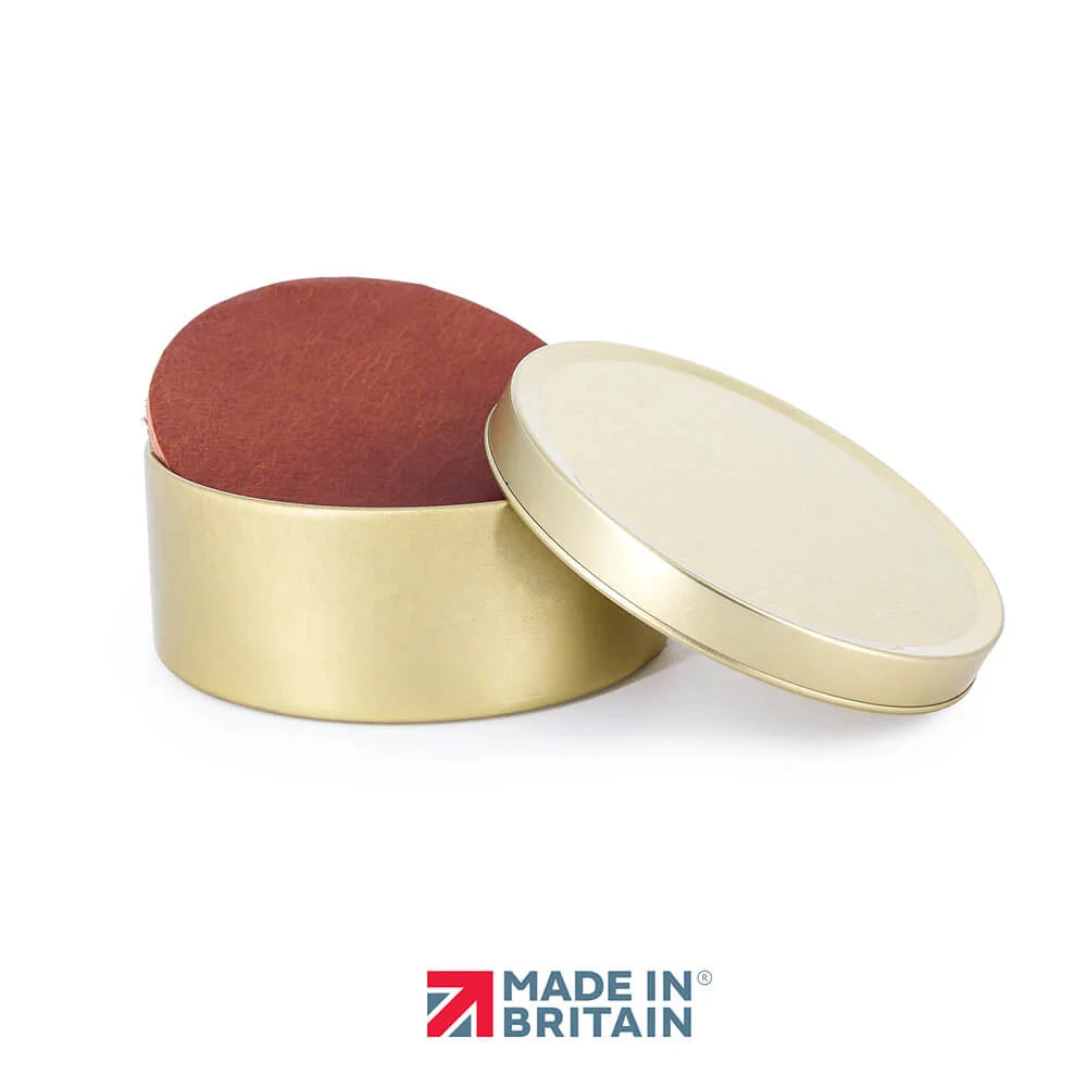 Leather Coasters Set Handmade in Britain Tan in a tin