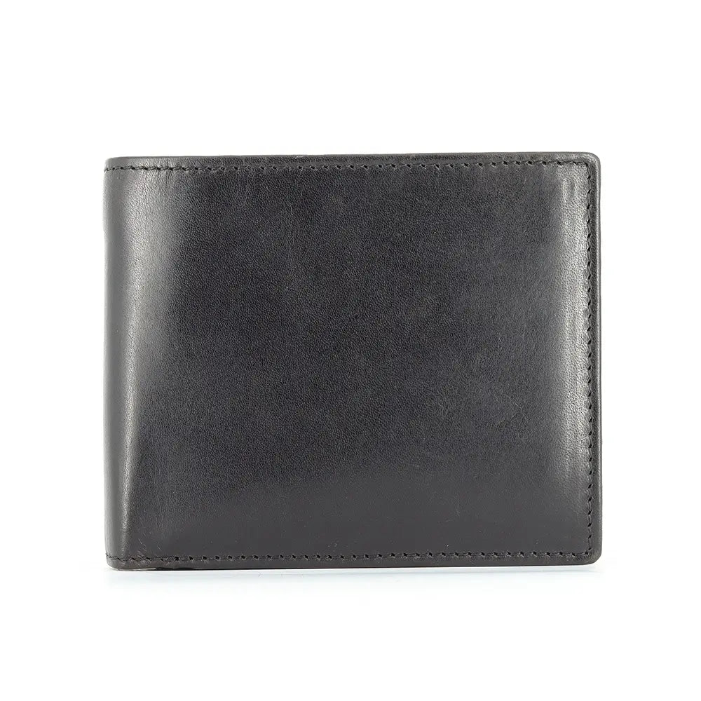 Black oil pull-up leather cardholder wallet in a slim bifold design, shown from the front.