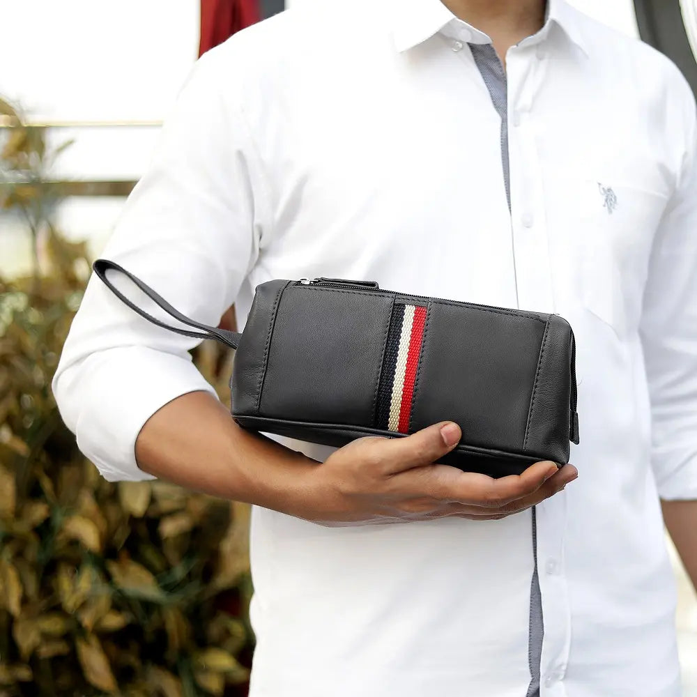 Mens Leather Wash Bag Texan Black-6