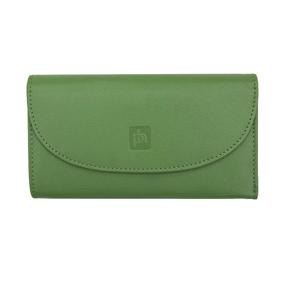 Green Flapover Leather Bifold Purse