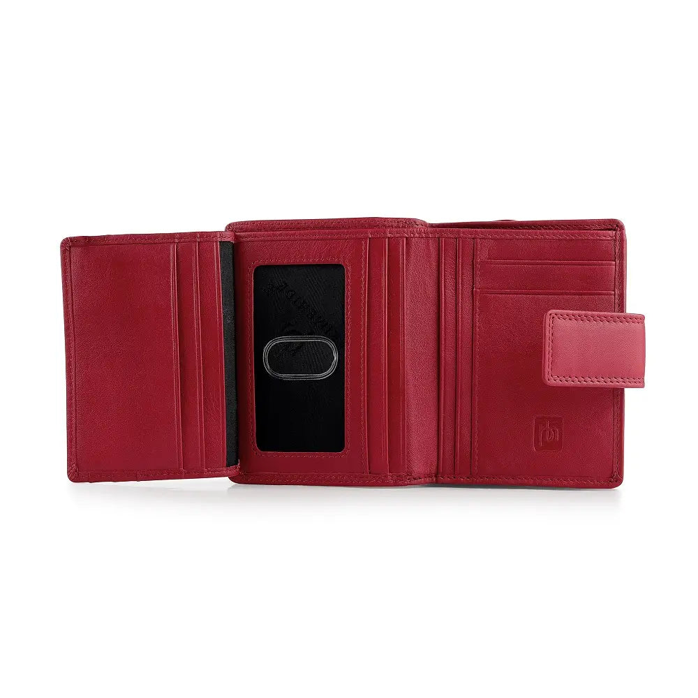 medium Trifold red purse, Crafted from soft, RFID Secure: Protects cards from electronic theft