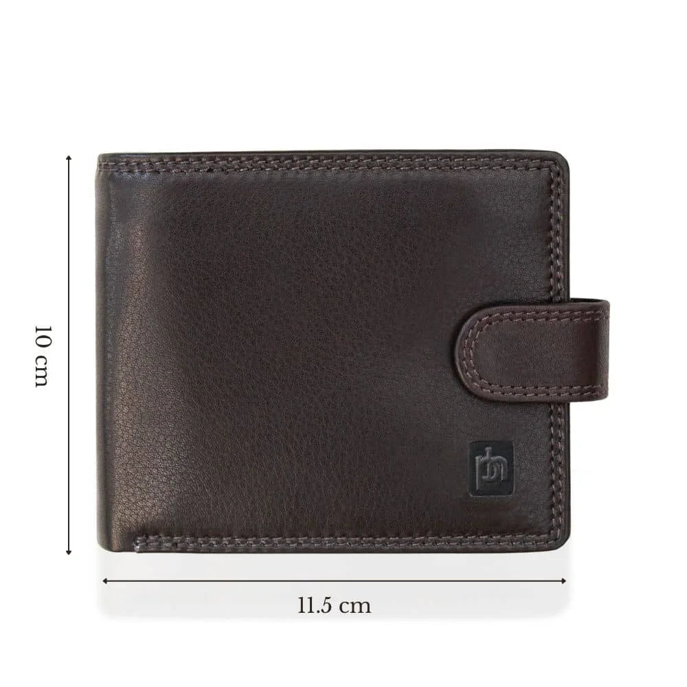 Washington Bifold Tab Fastener Leather Wallet Brown, measurements