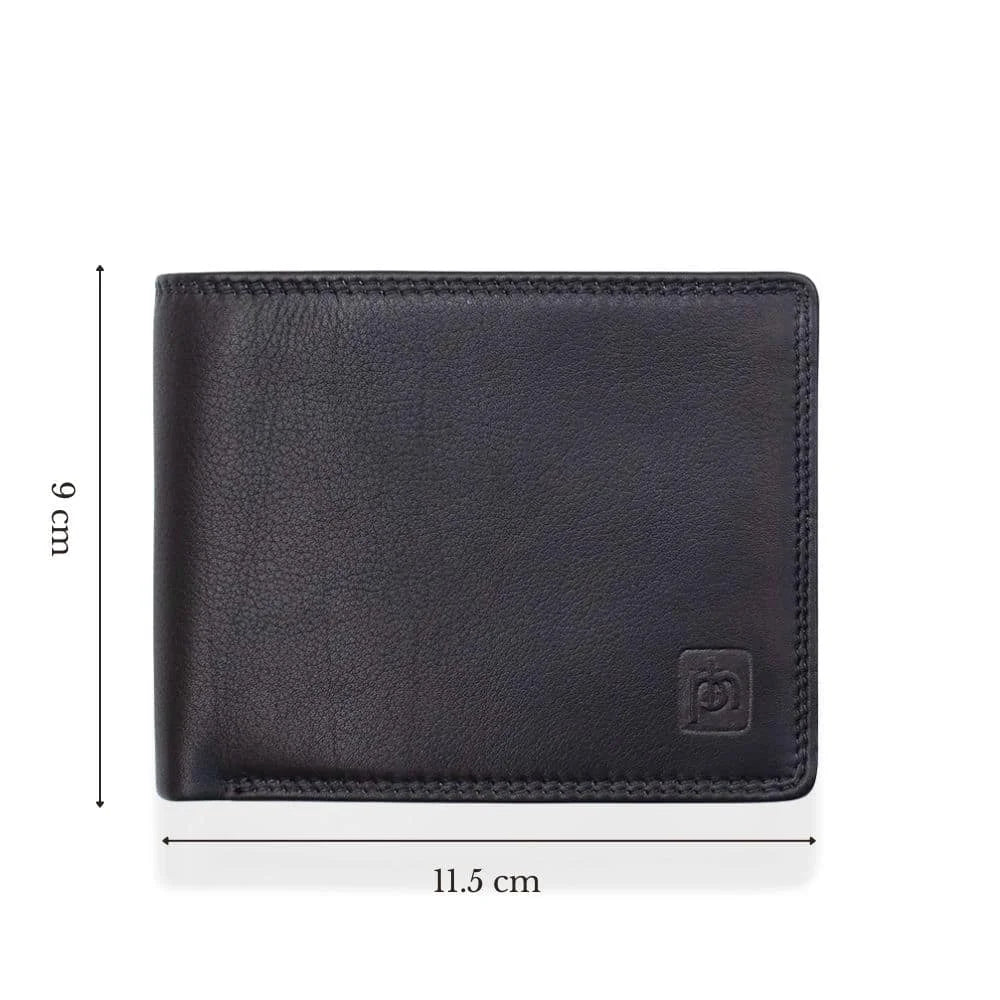 Washington RFID Bifold Wallet, Black front, measurements