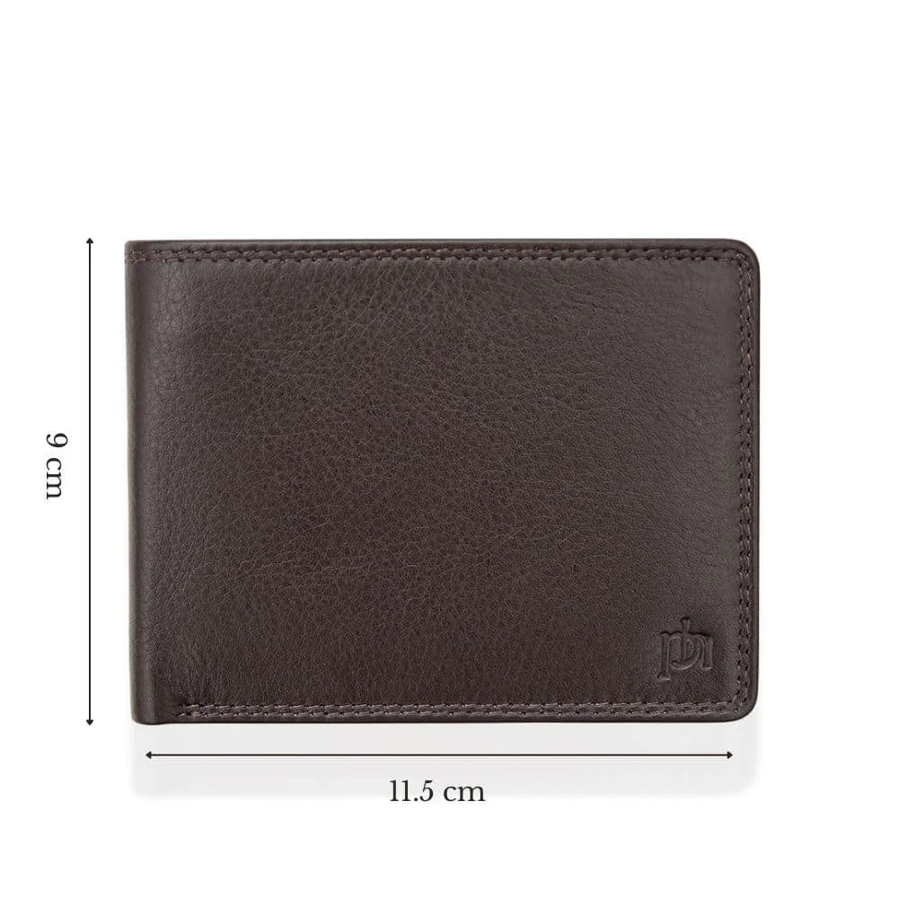 Washington RFID Bifold Wallet, Brown front, measurements