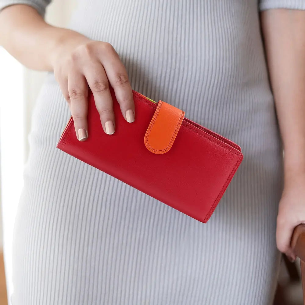Long Leather Bifold Purse Victoria London Red-9
