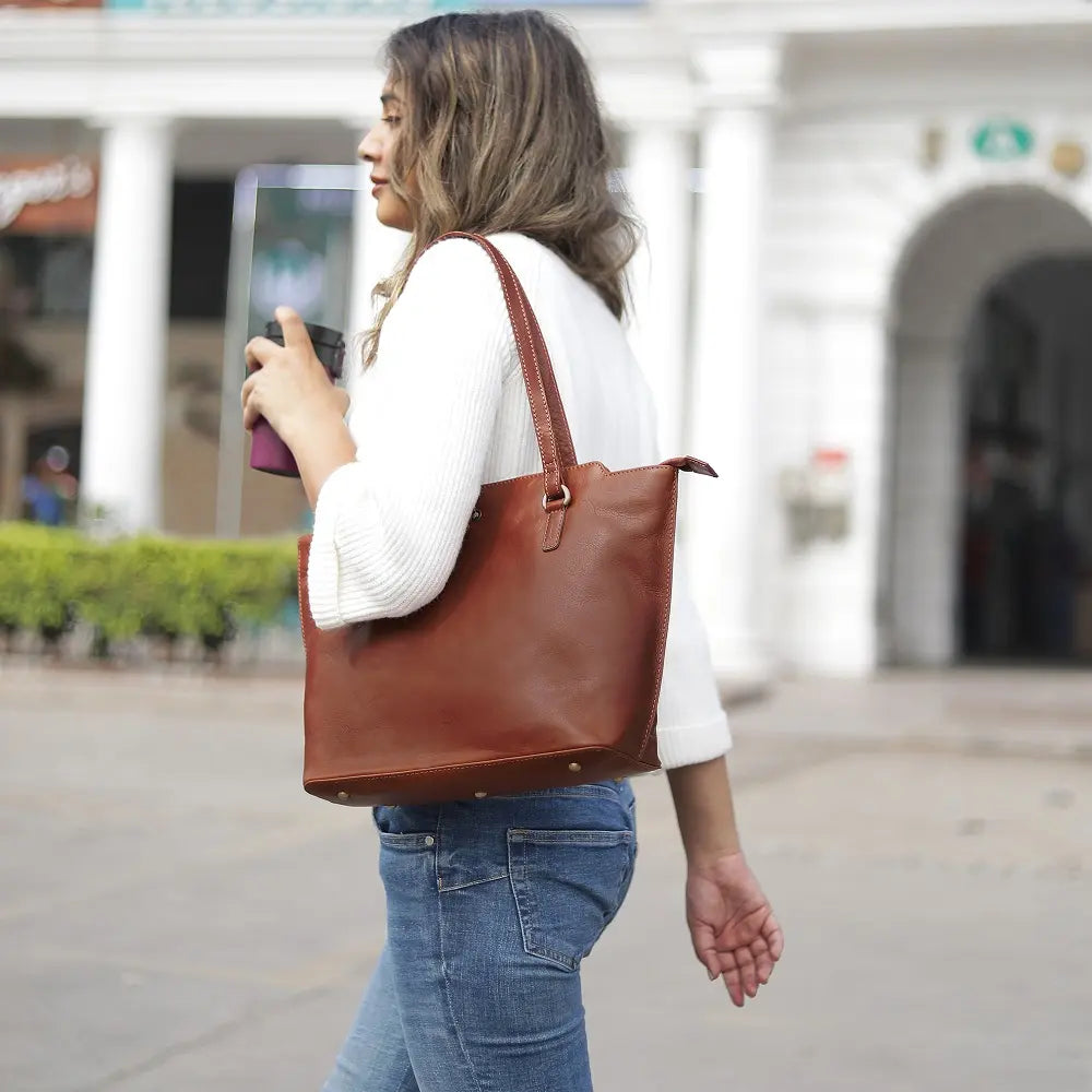 Leather Tote Bag Juliette Tuscan chestnut-8