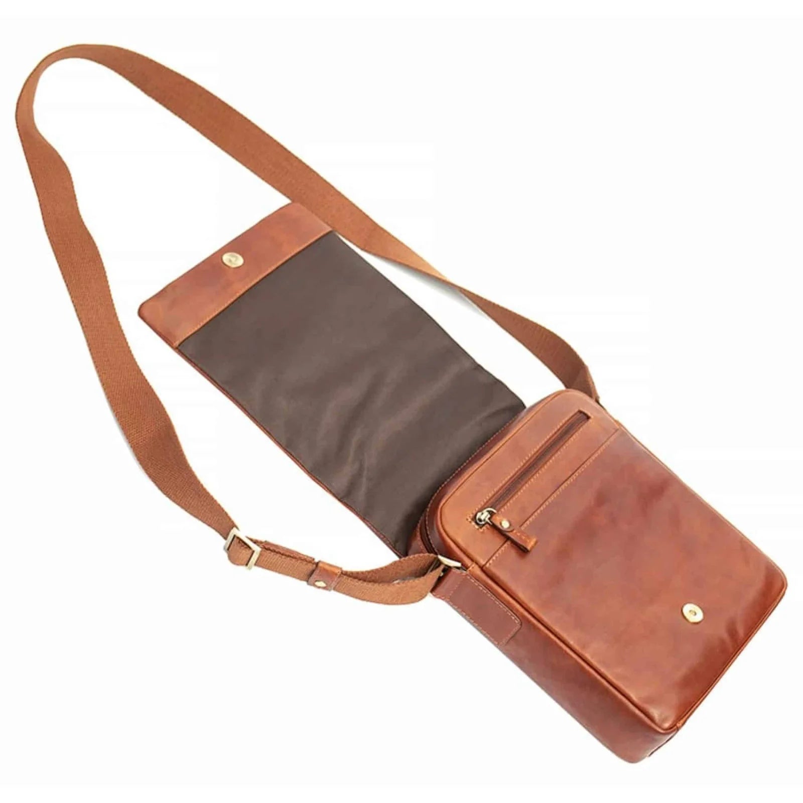 Tuscan Flapover Messenger Bag – 7357, open with strap