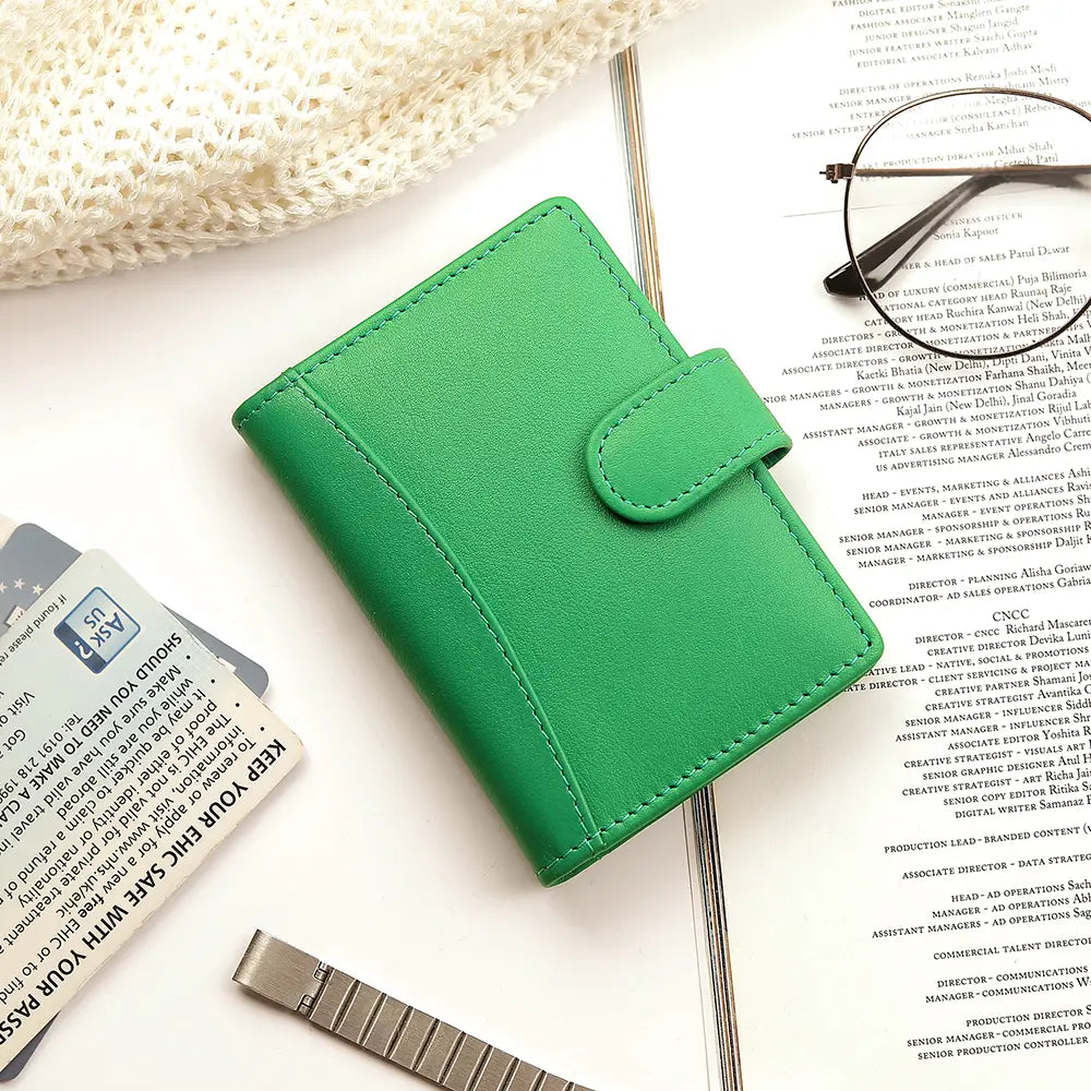 Green RFID leather credit card holder wholesale