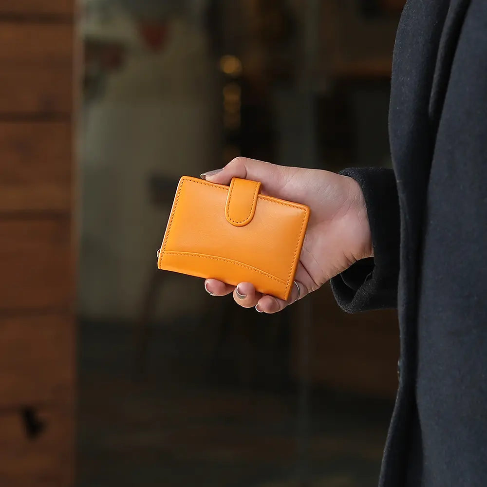 RFID Yellow leather credit card holder wholesale