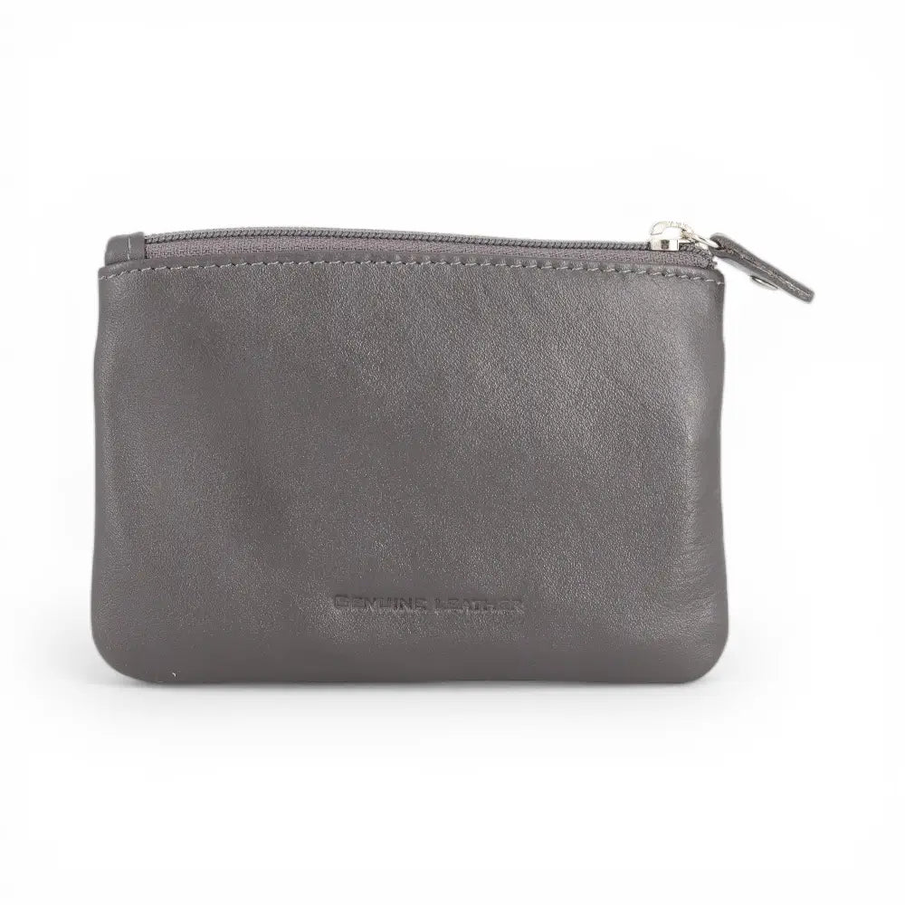 Anthracite Gray leather pouch with a zipper on a white background