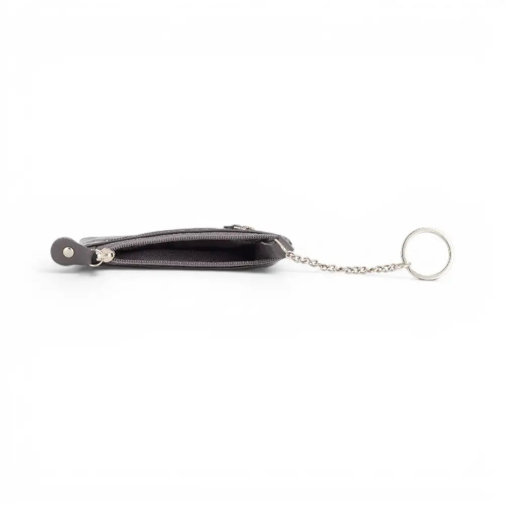 Anthracite Grey  leather wallet with a chain on a white background