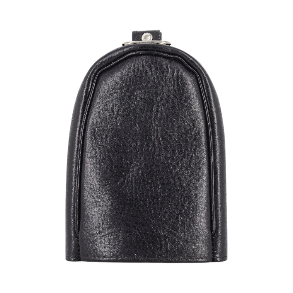 Black leather keyring on a white background