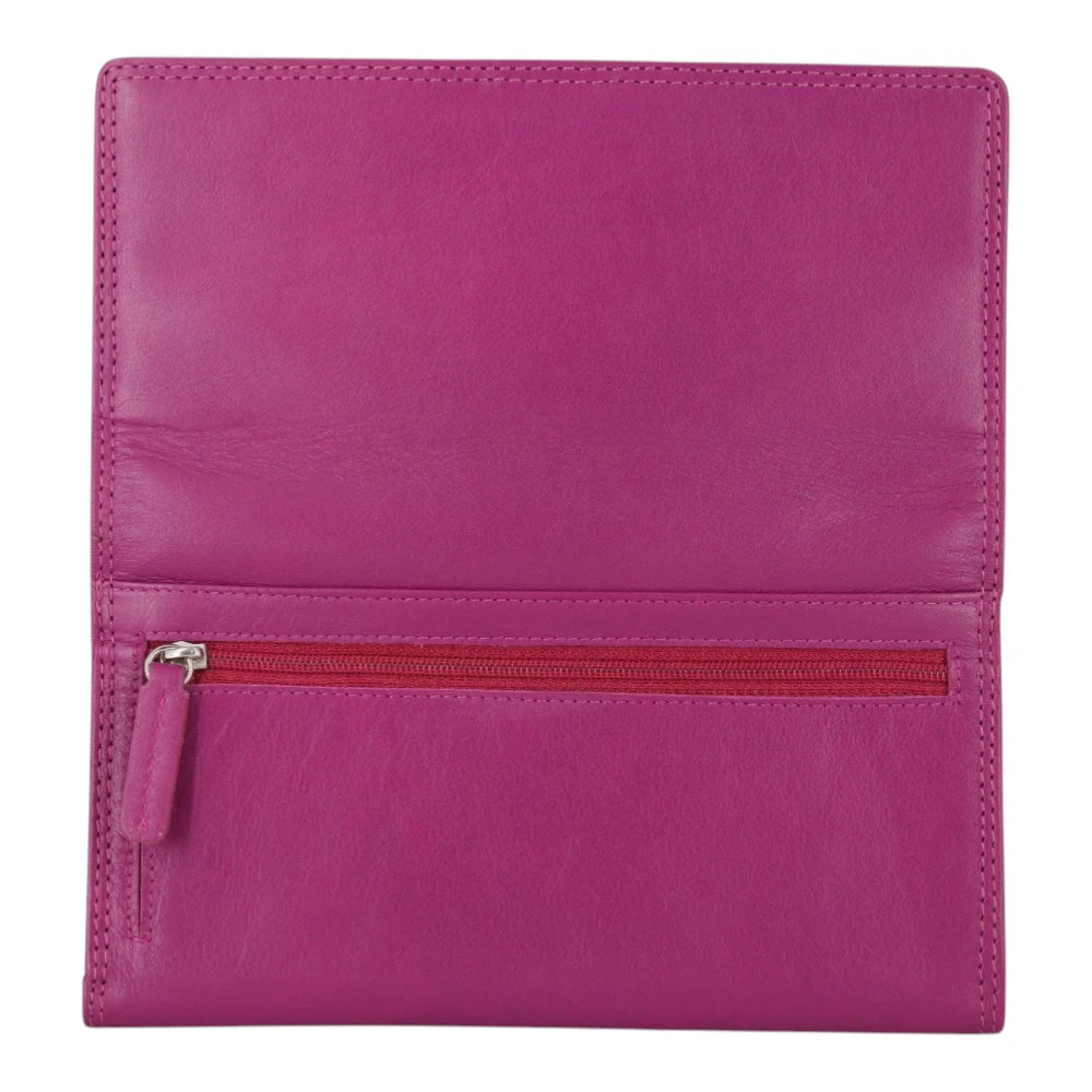 Berry Milli Martinee Purse with a red zipper on a light gray background