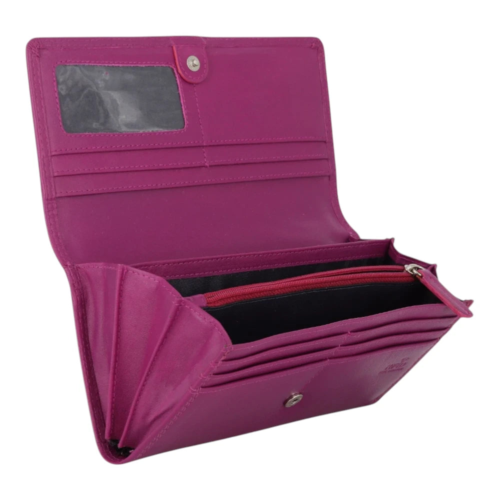 Inside view of Berry Milli Martinee Purse open on a light gray background
