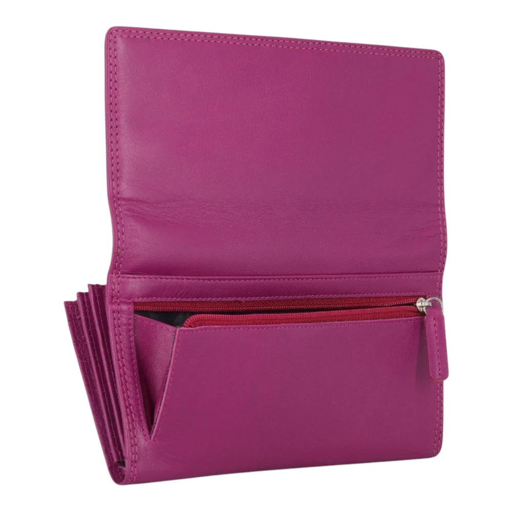 Berry Milli  Martinee Purse with a zipper on a light gray background