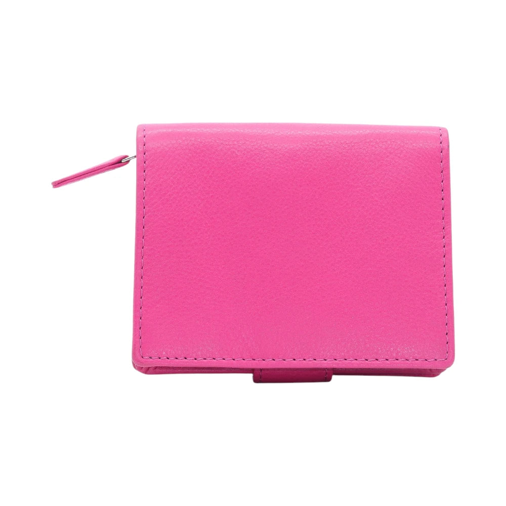 back view of Berry leather purse on a white background