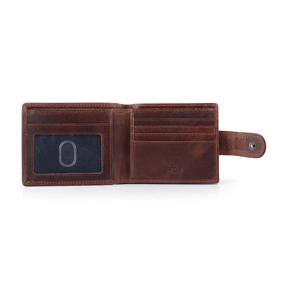 Front view of Brown leather wallet on a white background