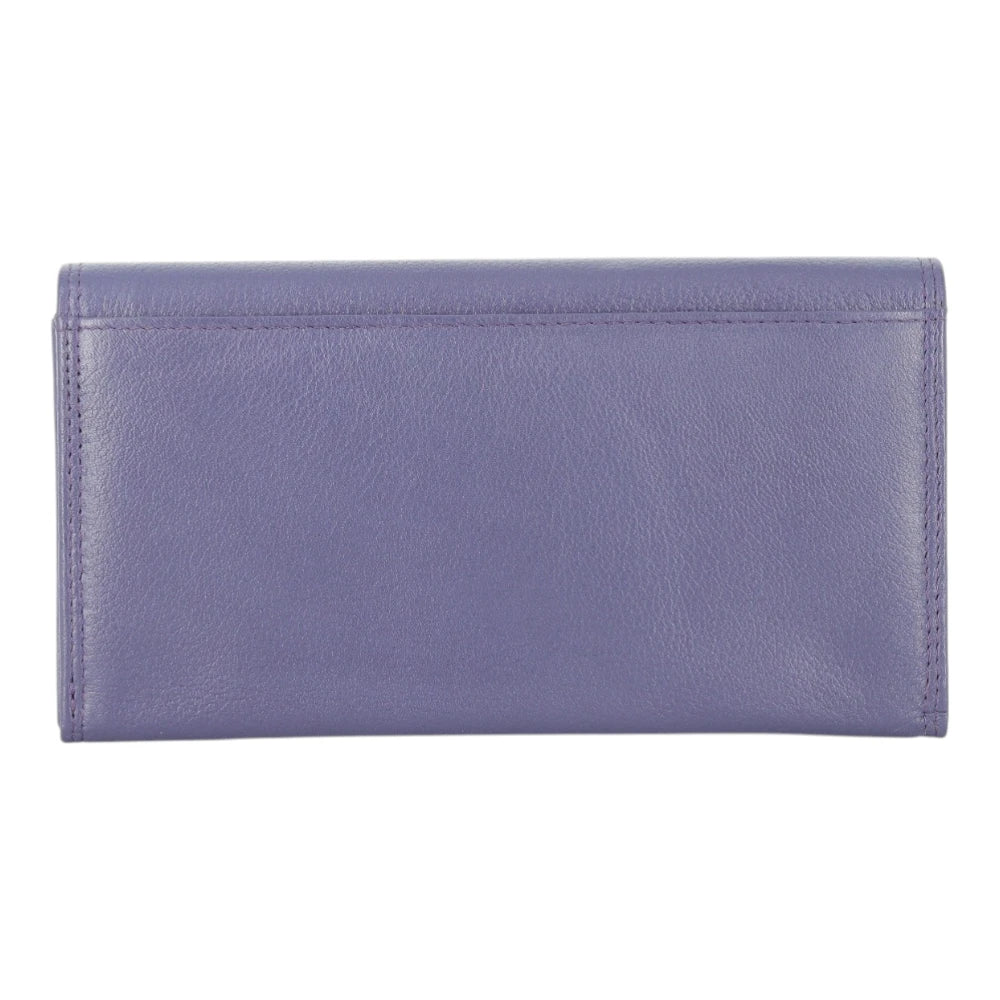 Front view of Purple purse with a visible brand logo on a white background