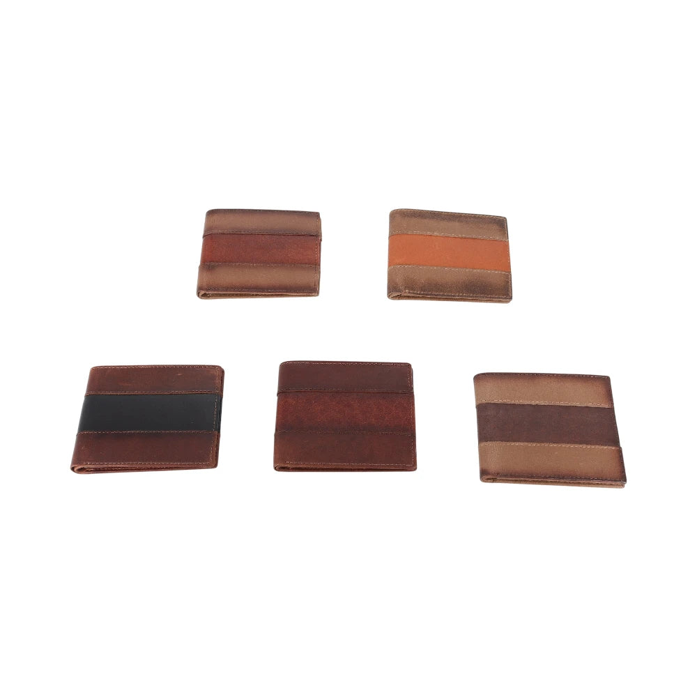 Set of five striped leather card holders on a white background
