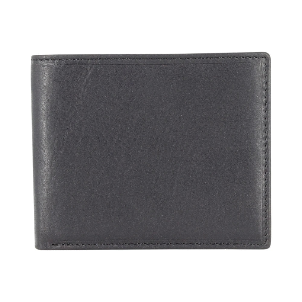 Front view of Black leather wallet on a white background