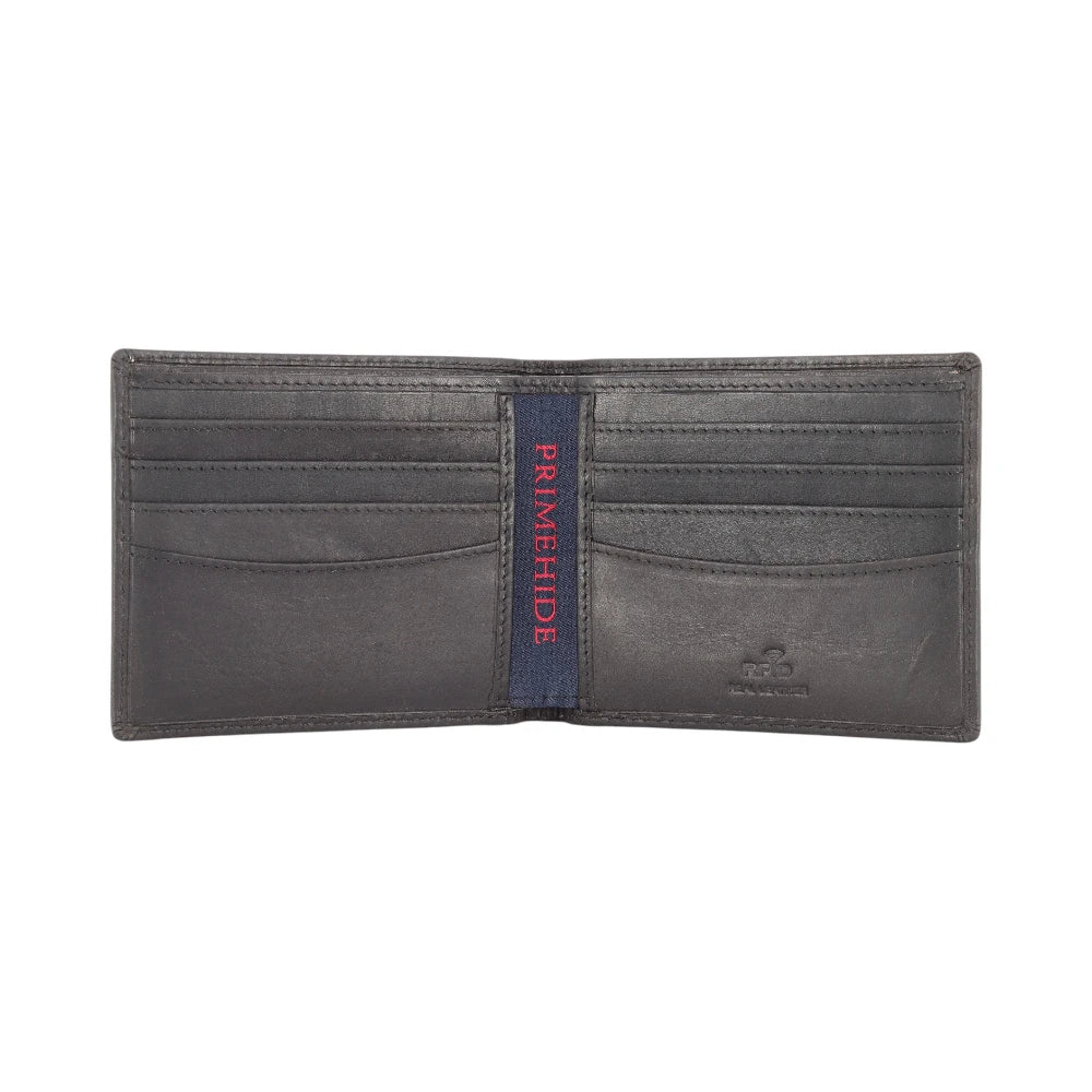 Front view of Black leather wallet on a white background