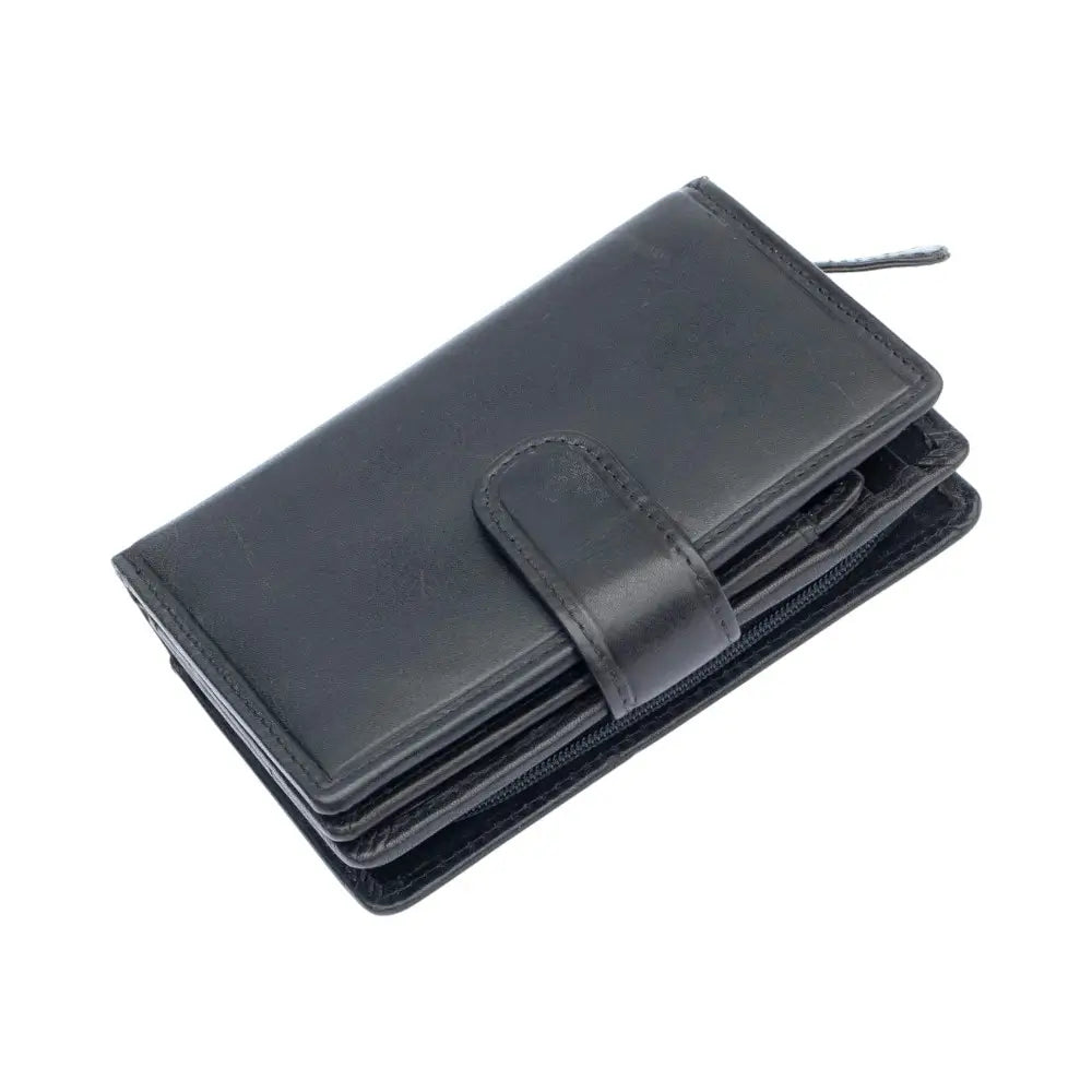Top view of Black leather wallet on a white background