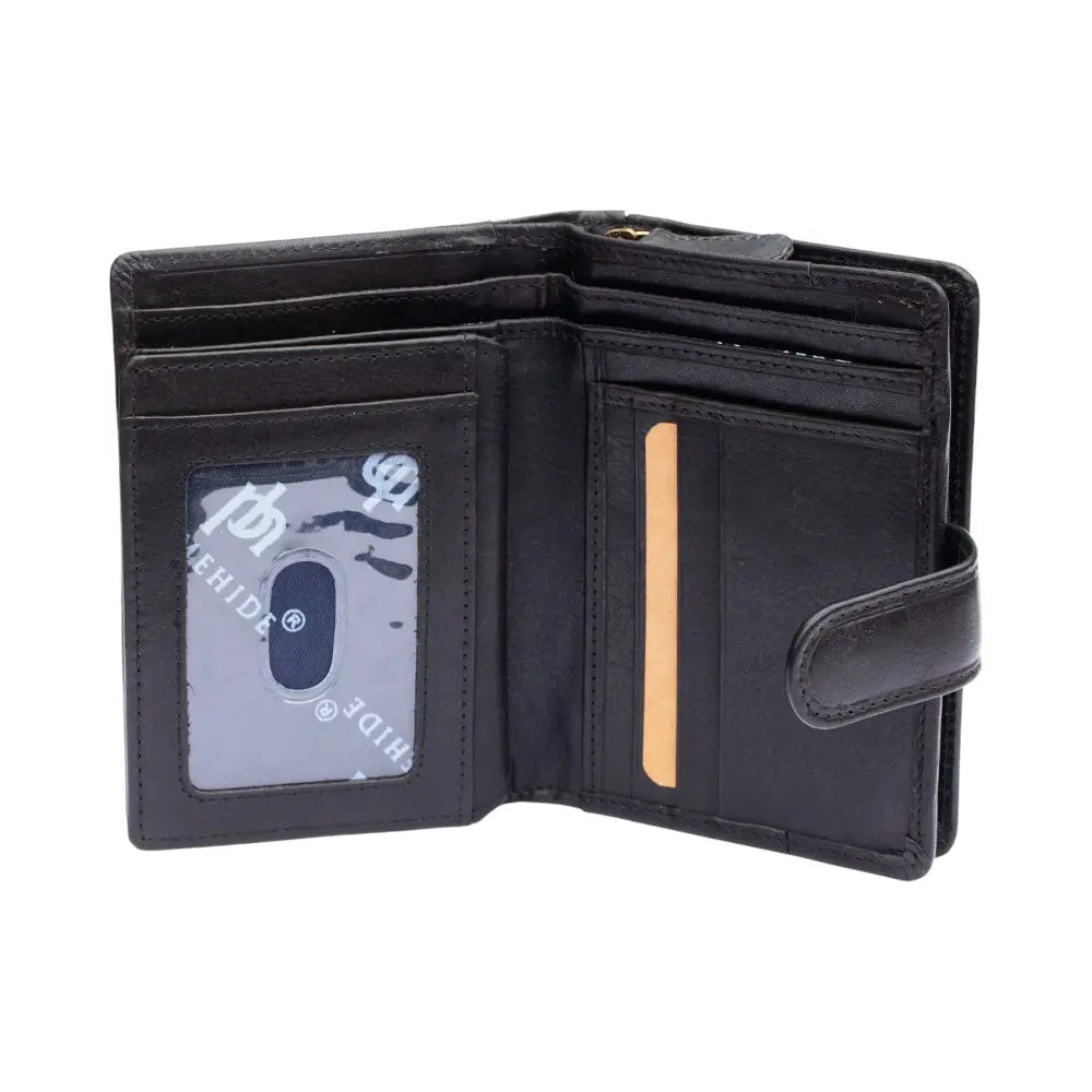 Black leather wallet with card holder on a white background