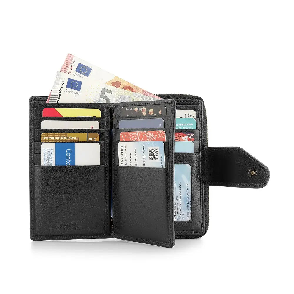 Inside view of Black leather bifold purse